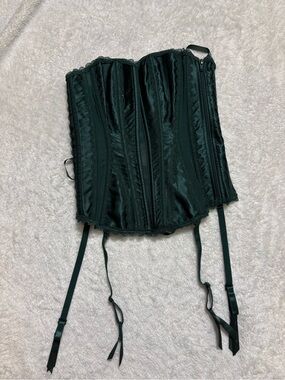Dark Green Satin Lace Corset with Garter Straps